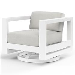 Roman Industrial White Aluminum Sunbrella Outdoor Swivel Arm Chair|
