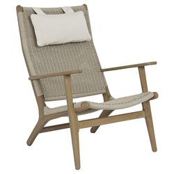 Amina Coastal Natural Teak Grey Woven High Back Outdoor Lounge Chair|