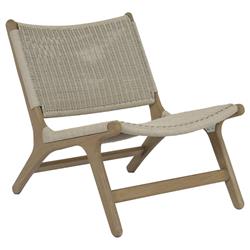 Amina Coastal Natural Teak Grey Woven Wicker Outdoor Accent Chair|