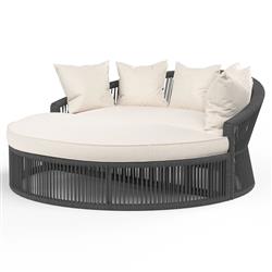 Mateo Coastal Sunbrella Charcoal Grey Woven Round Outdoor Daybed|