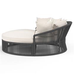 Mateo Coastal Sunbrella Charcoal Grey Woven Round Outdoor Daybed|
