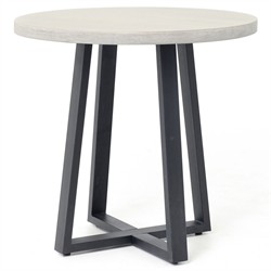 Maceo Modern Grey Stone Black Iron Round Outdoor Bistro Dining Table - Small - 31.5"W|