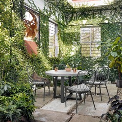 Maceo Modern Grey Stone Black Iron Round Outdoor Bistro Dining Table - Small - 31.5"W|