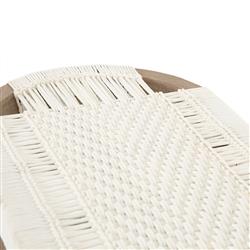 Summer Coastal Beach White Woven Rope Natural Teak Wood Outdoor Bench|