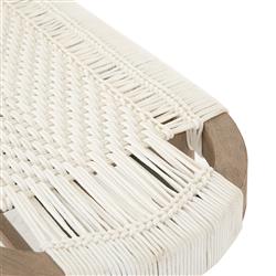 Summer Coastal Beach White Woven Rope Natural Teak Wood Outdoor Bench|