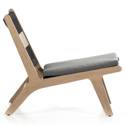 Liana Coastal Beach Teak Wood Dark Grey Woven Rope Cushion Outdoor Lounge Chair|