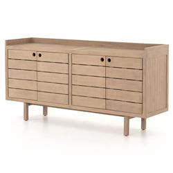 Yulla Rustic Lodge Brown Solid Teak Wood 4 Door Outdoor Sideboard|