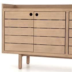 Yulla Rustic Lodge Brown Solid Teak Wood 4 Door Outdoor Sideboard|