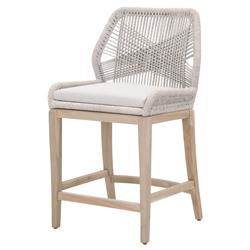 Lorry Coastal Beach Taupe Woven Rope Grey Teak Outdoor Counter Stool|