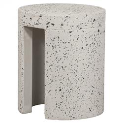 Lyone Coastal Beach White Concrete Grey Terrazo Round Outdoor Stool|