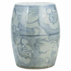 Beck Modern Blue and White Porcelain Twisted Flower Outdoor Garden Stool|