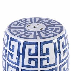 Cole Modern Classic Blue and White Porcelain Greek Key Outdoor Garden Stool|