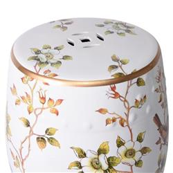 Tristan Modern Classic White Porcelain Flower Birds Outdoor Garden Stool|