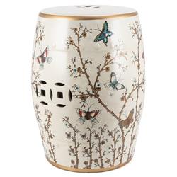 Maria Modern Classic French White Porcelain Butterfly Outdoor Garden Stool|