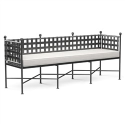 Aurore French White Canvas Cushion Metal Outdoor Garden Bench|