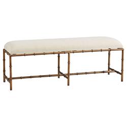 Hani Modern Classic Gold Iron Frame White Performance Linen Seat Bench|