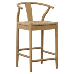 Zhuri Coastal Beach Light Brown Oak Wood Frame Woven Seat Wishbone Counter Stool|