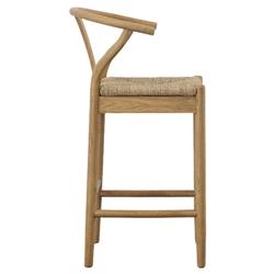 Zhuri Coastal Beach Light Brown Oak Wood Frame Woven Seat Wishbone Counter Stool|