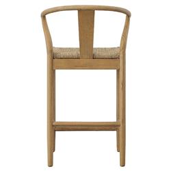 Zhuri Coastal Beach Light Brown Oak Wood Frame Woven Seat Wishbone Counter Stool|