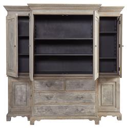 Belinda French Country Grey Pine Wood China Cabinet|