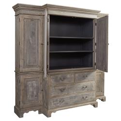 Belinda French Country Grey Pine Wood China Cabinet|