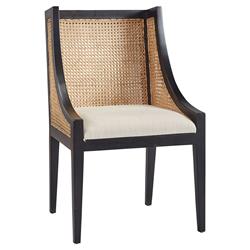 Lyndon Coastal Black Mahogany White Upholstered Seat Cane Dining Chair|