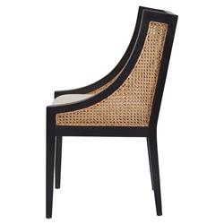 Lyndon Coastal Black Mahogany White Upholstered Seat Cane Dining Chair|