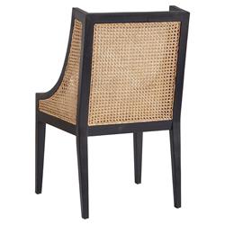 Lyndon Coastal Black Mahogany White Upholstered Seat Cane Dining Chair|