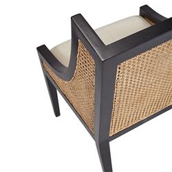 Lyndon Coastal Black Mahogany White Upholstered Seat Cane Dining Chair|