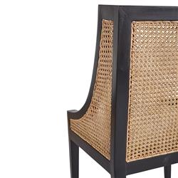 Lyndon Coastal Black Mahogany White Upholstered Seat Cane Dining Chair|
