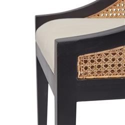 Lyndon Coastal Black Mahogany White Upholstered Seat Cane Dining Chair|