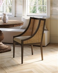 Lyndon Coastal Black Mahogany White Upholstered Seat Cane Dining Chair|