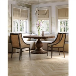 Lyndon Coastal Black Mahogany White Upholstered Seat Cane Dining Chair|