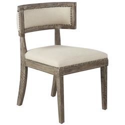 Rosie French Country Brown Oak Wood Beige Performance Cushion Dining Chair|
