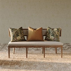 Rosie French Country Brown Oak Wood Beige Performance Cushion 3-Seat Banquette|