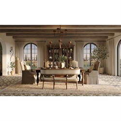 Rosie French Country Brown Oak Wood Beige Performance Cushion 3-Seat Banquette|