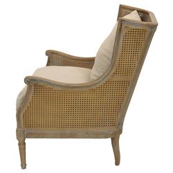 John French Country Brown Oak Wood Beige Performance Cushion Occasional Chair|
