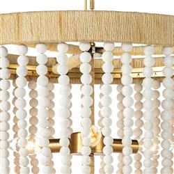 Milos Coastal White Steel Beach Brown Rattan Chandelier|