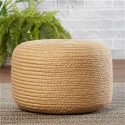 Vibe Solar Coastal Beach Brown Outdoor Round Pouf|