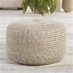 Saba Solar Coastal Beach Grey Outdoor Round Pouf|