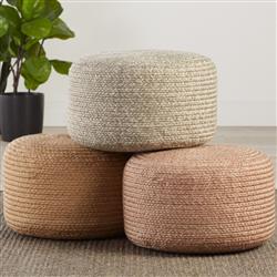 Saba Solar Coastal Beach Grey Outdoor Round Pouf|