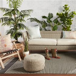 Saba Solar Coastal Beach Grey Outdoor Round Pouf|