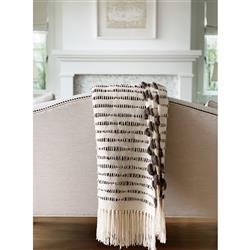 Pampa Merino Modern White Wool Brown Striped Handwoven Throw Blanket|