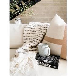 Pampa Merino Modern White Wool Brown Striped Handwoven Throw Blanket|