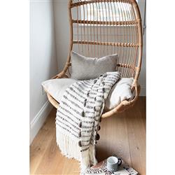Pampa Merino Modern White Wool Brown Striped Handwoven Throw Blanket|