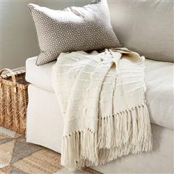 Pampa Merino Modern White Wool Handwoven Throw Blanket|