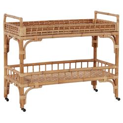 Andi Coastal Beach Natural Brown Rattan Bar Cart|
