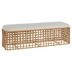 Andi Coastal Beach White Performance Cushion Brown Rattan Bedroom Bench|