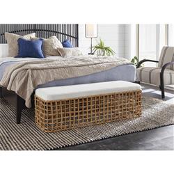 Andi Coastal Beach White Performance Cushion Brown Rattan Bedroom Bench|