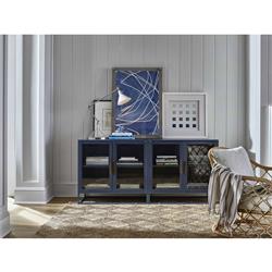 Noor Coastal Beach Clear Glass Door Blue Metal Sideboard|